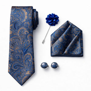 Cravate Paisley Bleu et Doré