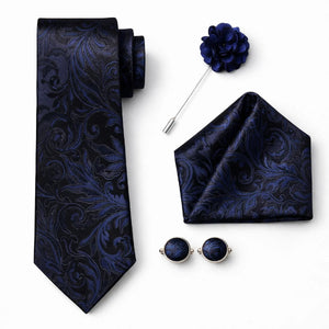 Cravate Paisley Noire et Bleu Foncé