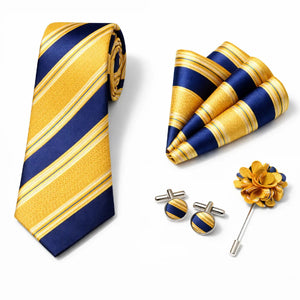 Cravate Rayée Doré et Bleu