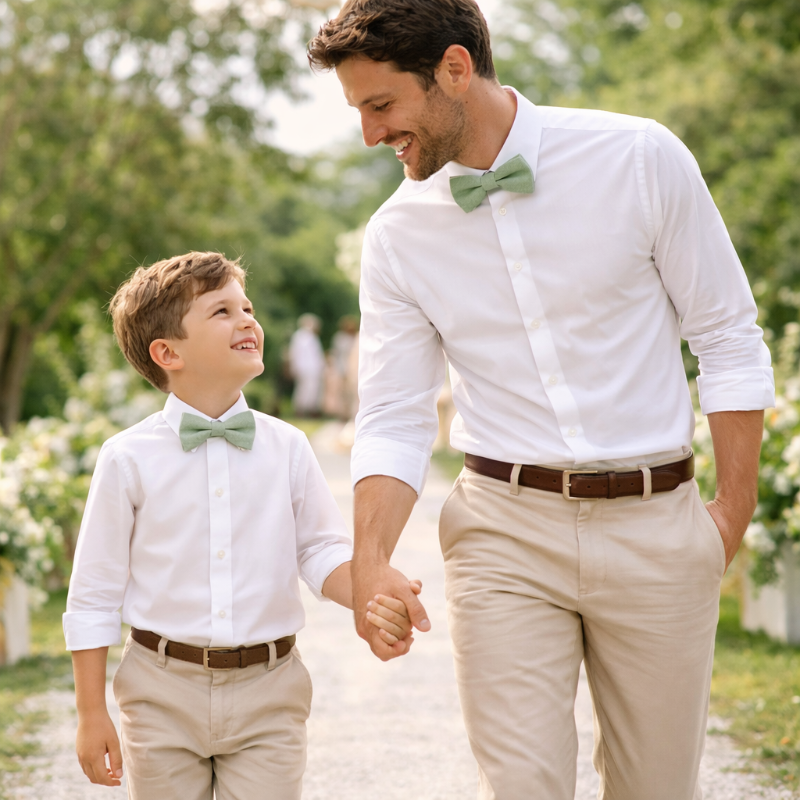 Duo Nœud Papillon Coton Vert Sauge Porter