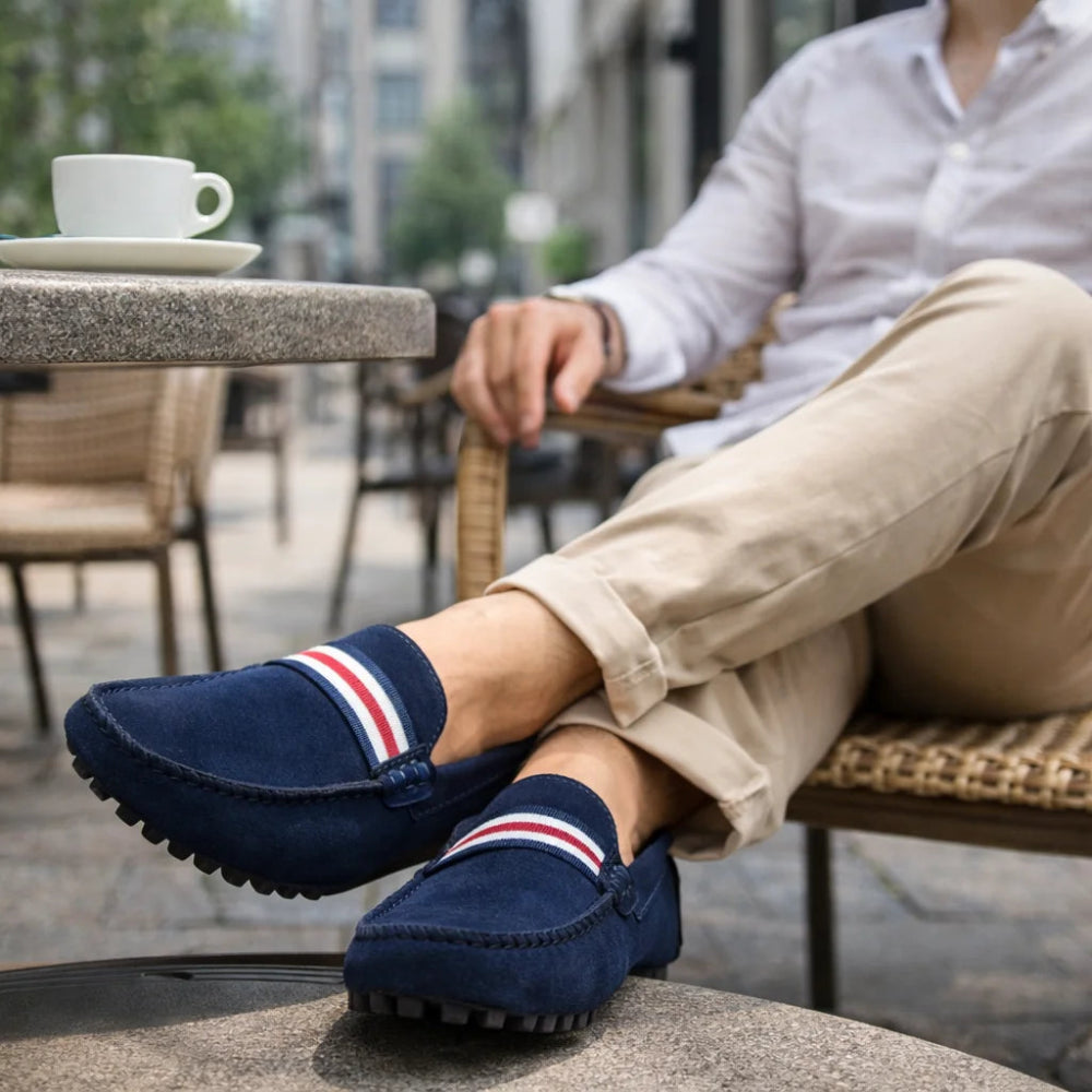 Mocassin Homme Daim Bleu Foncé terrasse