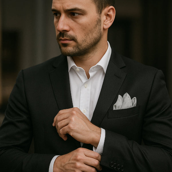 Pochette de Costume en Coton Gris Porter