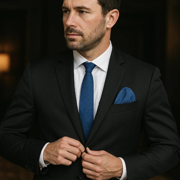 Pochette de Costume en Coton Bleu Indigo Chiné Porter