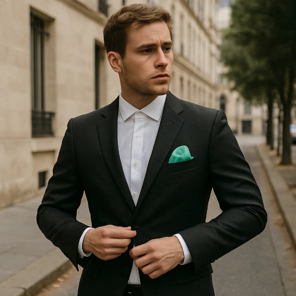 Pochette de Costume en Coton Vert Lagon Mannequin