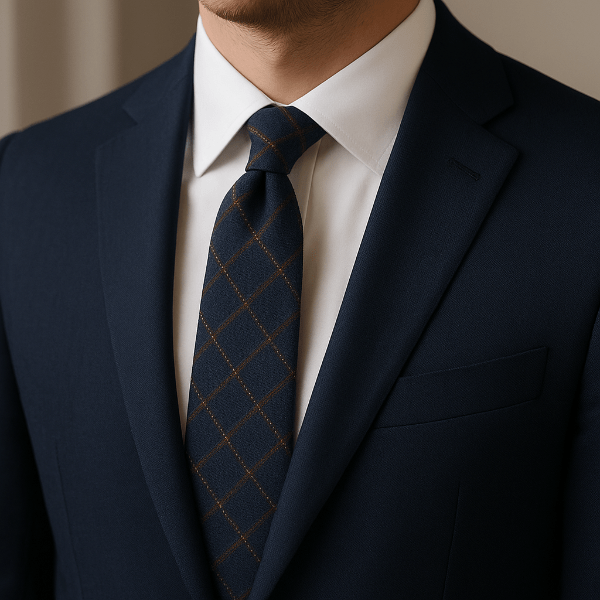 Cravate Coton Bleu Marine à Grands Carreaux Porter