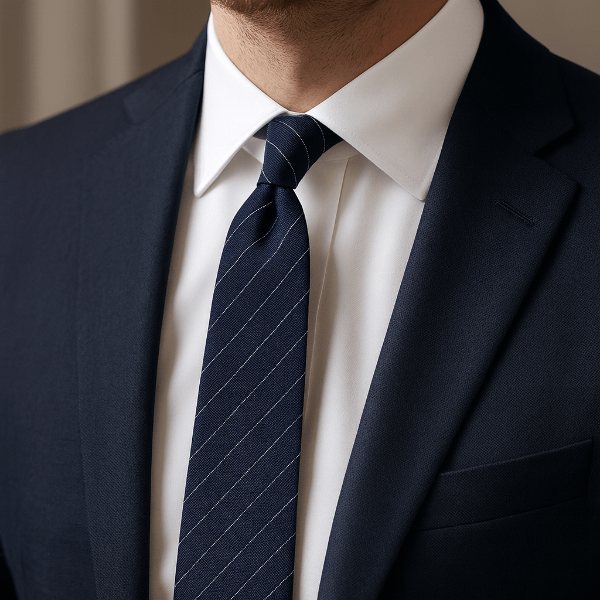 Cravate Coton Bleu Marine Rayures Diagonales Porter