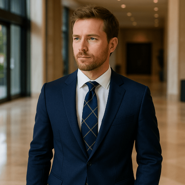 Cravate Coton Bleu Nuit à Grands Carreaux Lifestyle