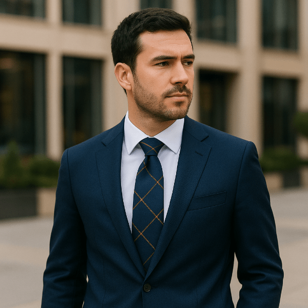 Cravate Coton Bleu Saphir à Grands Carreaux Lifestyle