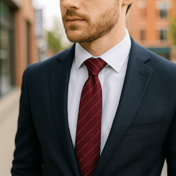 Cravate Coton Bordeaux Rayures Diagonales Lifestyle