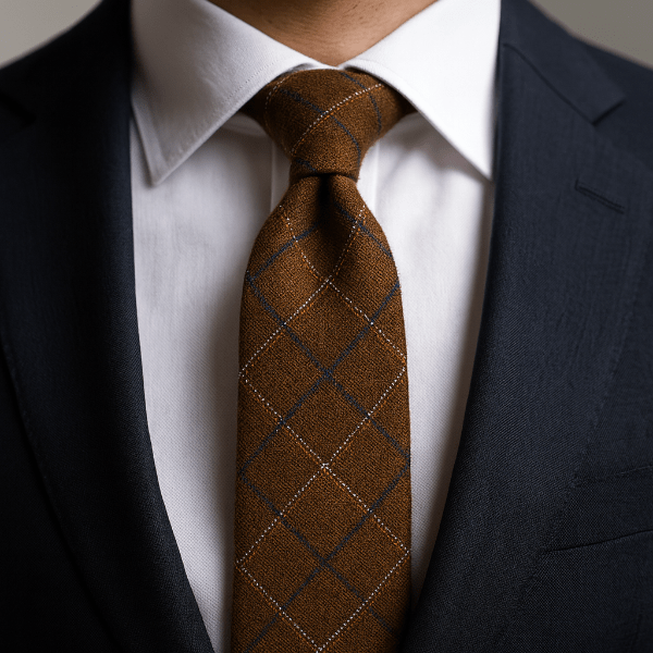 Cravate Coton Brun Noisette à Grands Carreaux Porter