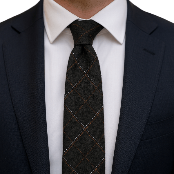 Cravate Coton Noir à Grands Carreaux Brun Porter
