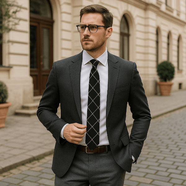 Cravate Coton Noir à Grands Carreaux Lifestyle