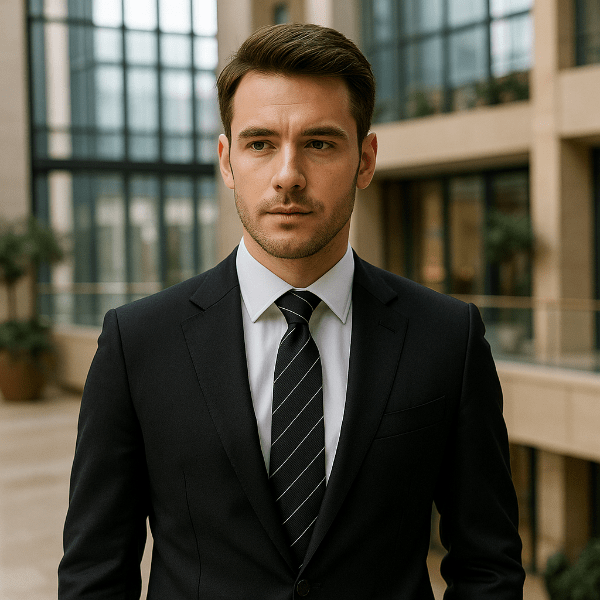 Cravate Coton Noir Rayures Diagonales Lifestyle