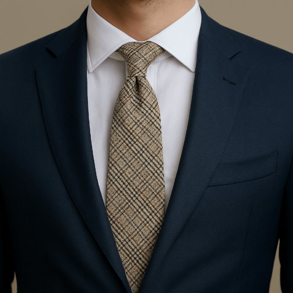 Cravate Coton Prince-de-Galles Beige & Brun Porter