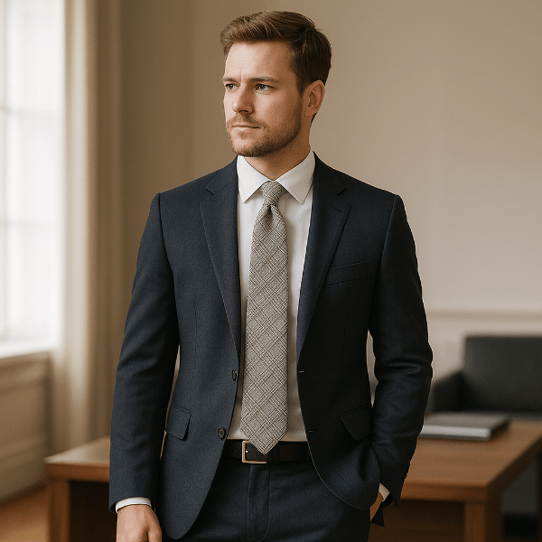 Cravate Coton Prince-de-Galles Gris Clair à Surcarreau Camel Lifestyle