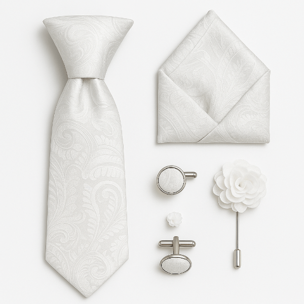 Cravate Paisley Blanc Ensemble