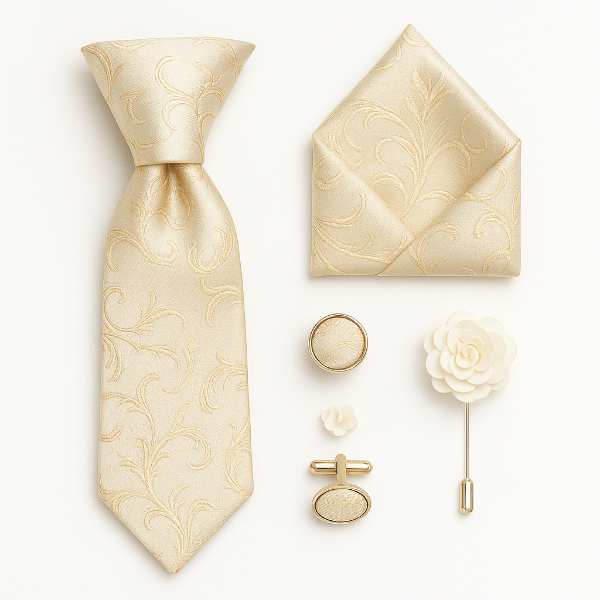 Cravate Paisley Doré Ensemble