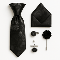 Cravate Paisley Noir et Gris Ensemble