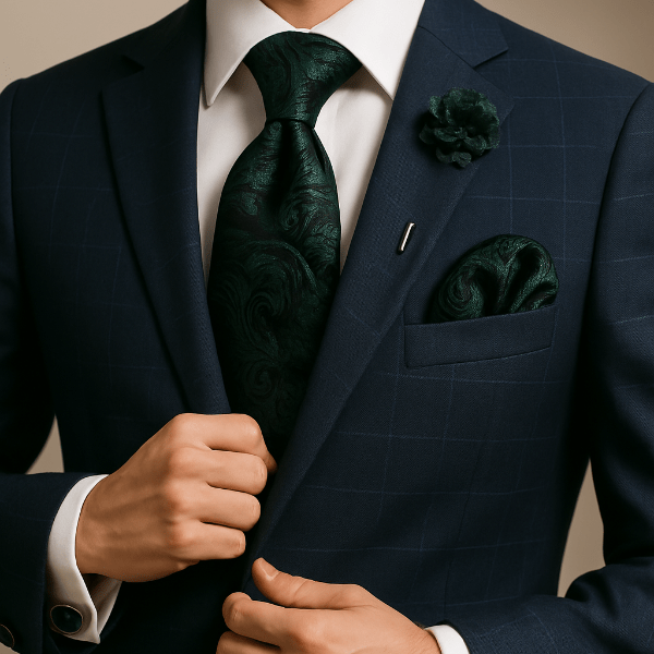 Cravate Paisley Noir et Vert Foncé