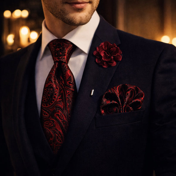 Cravate Paisley Rouge et Noir Seduction