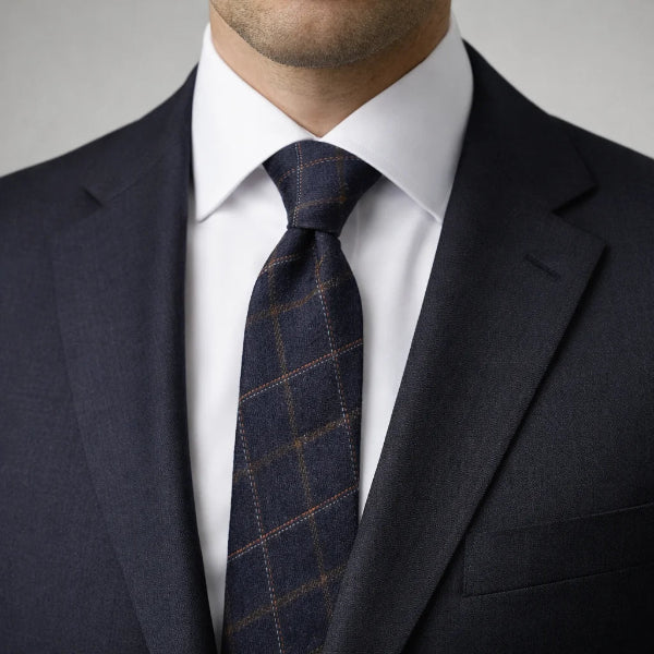 Cravate Coton Bleu Marine à Grands Carreaux Porter