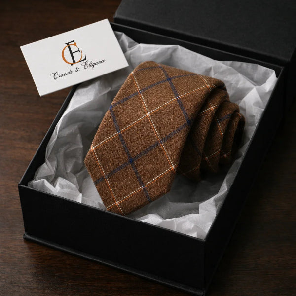 Cravate Coton Brun Noisette à Grands Carreaux Gift