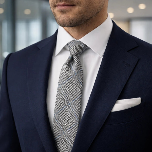 Cravate Coton Prince-de-Galles Gris Elegant