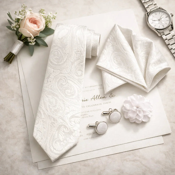 Cravate Paisley Blanc Ensemble
