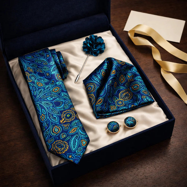 Cravate Paisley Bleu Coffret
