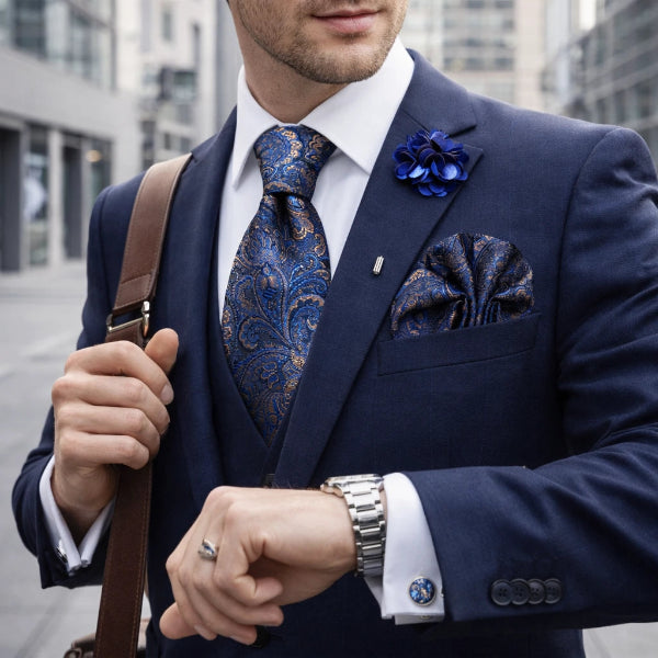 Cravate Paisley Bleu et Doré Street