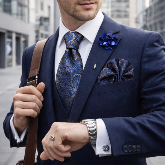 Cravate Paisley Bleu et Doré Street