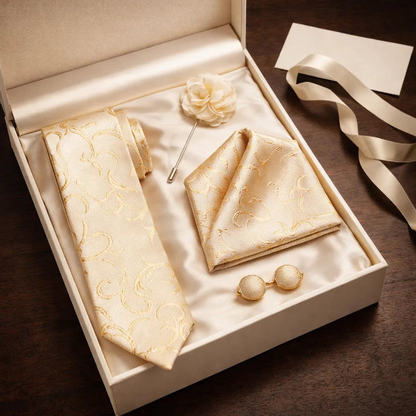 Cravate Paisley Doré coffret