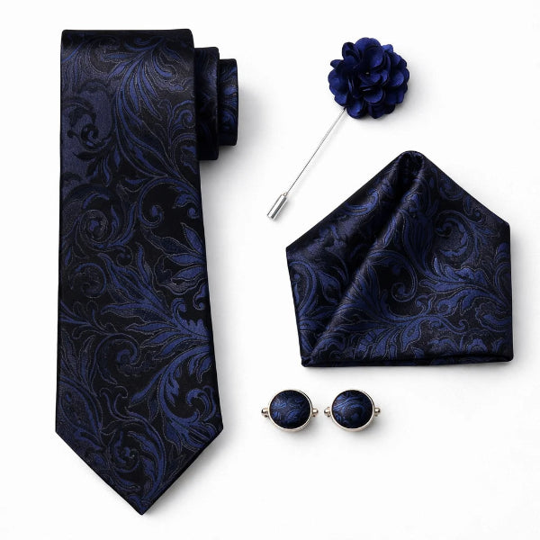 Cravate Paisley Noire et Bleu Foncé
