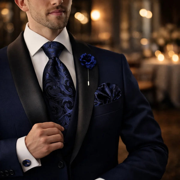 Cravate Paisley Noire et Bleu Foncé Elegant