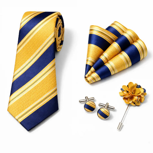 Cravate Rayée Doré et Bleu