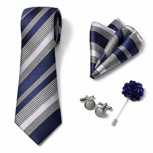 Cravate Rayée Gris et Bleu Foncé