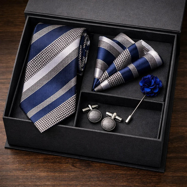 Cravate Rayée Gris et Bleu Foncé Gift