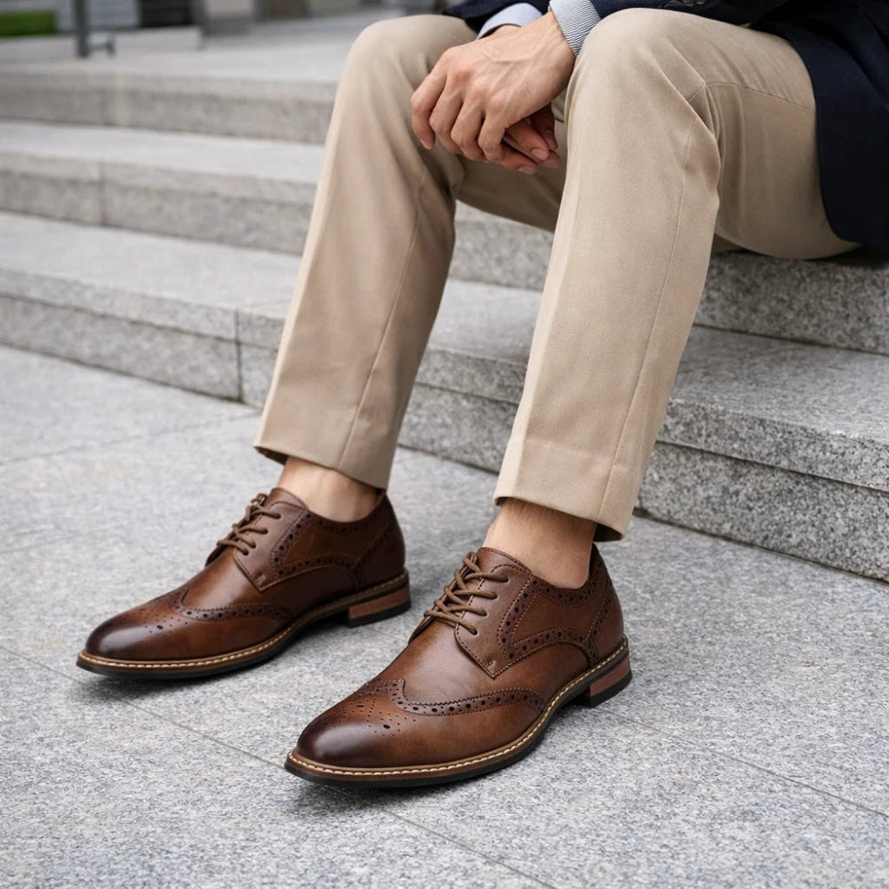 Derbies Brogues Homme Effet Cuir Marron Assis