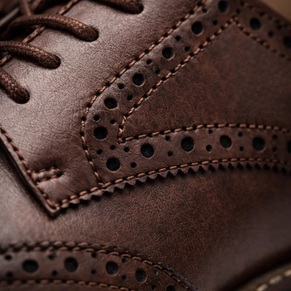 Derbies Brogues Homme Effet Cuir Marron Foncé Macro