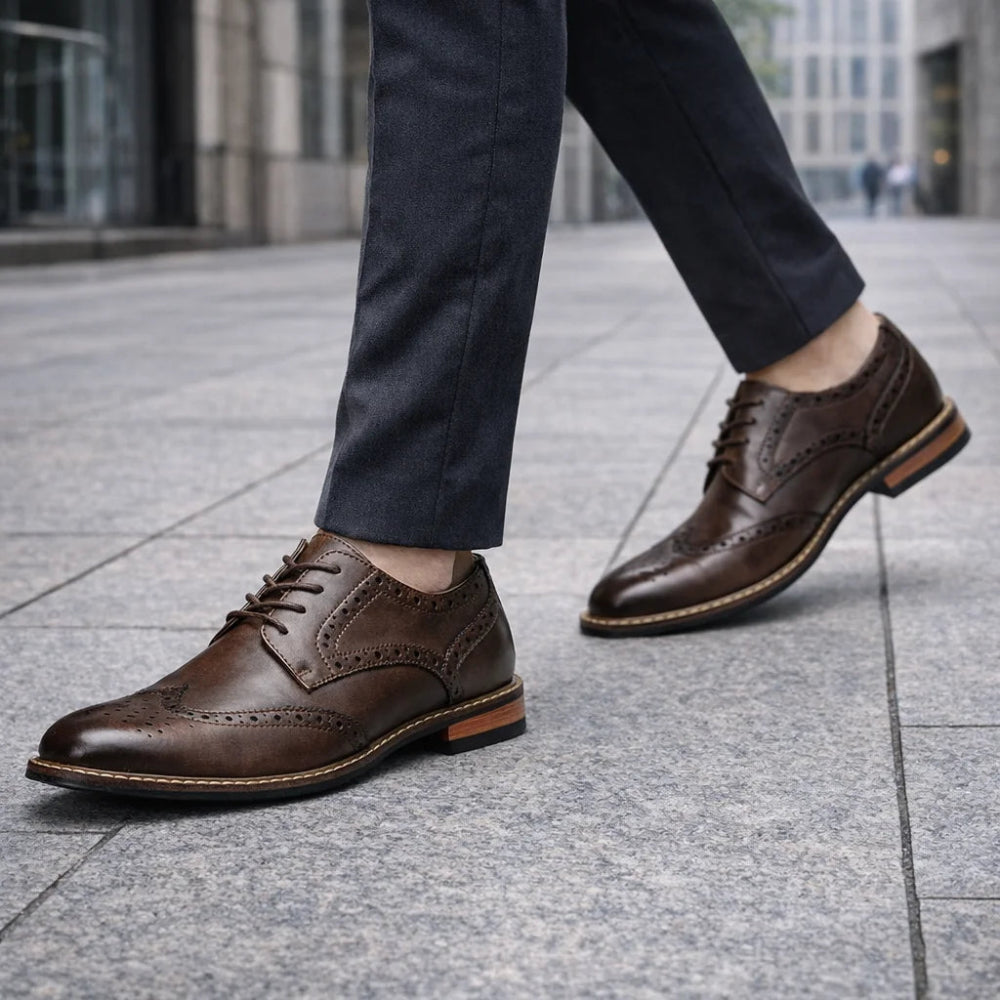 Derbies Brogues Homme Effet Cuir Marron Foncé Marche