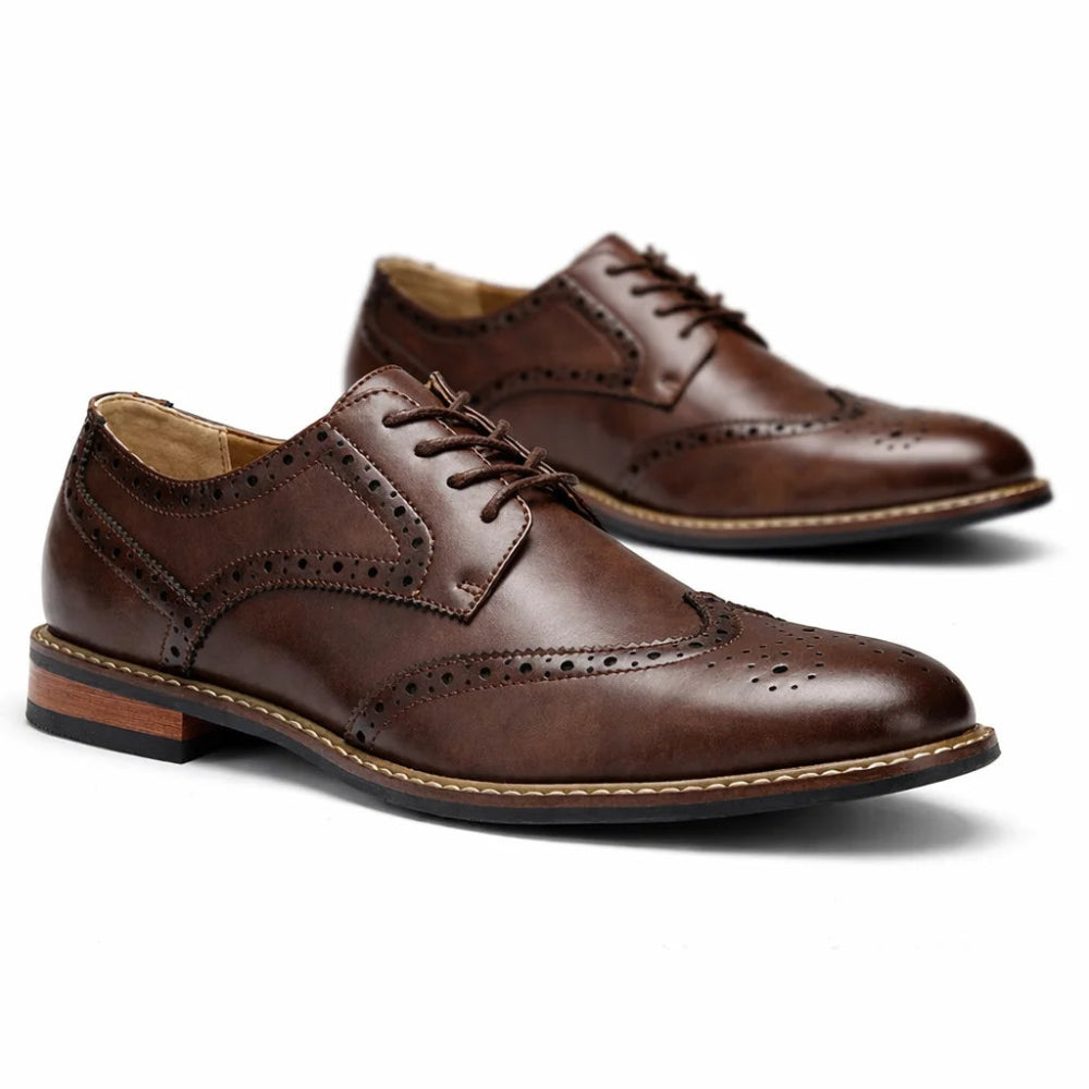 Derbies Brogues Homme Effet Cuir Marron Foncé Packshoot