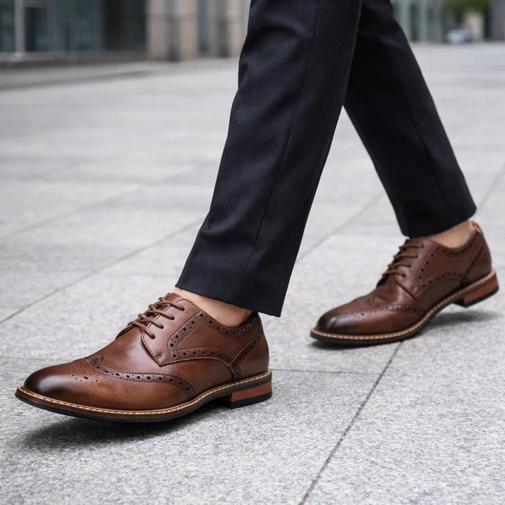 Derbies Brogues Homme Effet Cuir Marron Marche