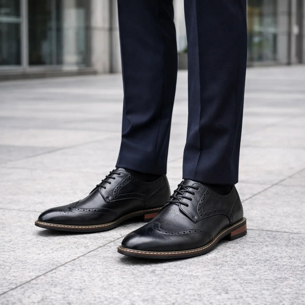 Derbies Brogues Homme Effet Cuir Noir Chill