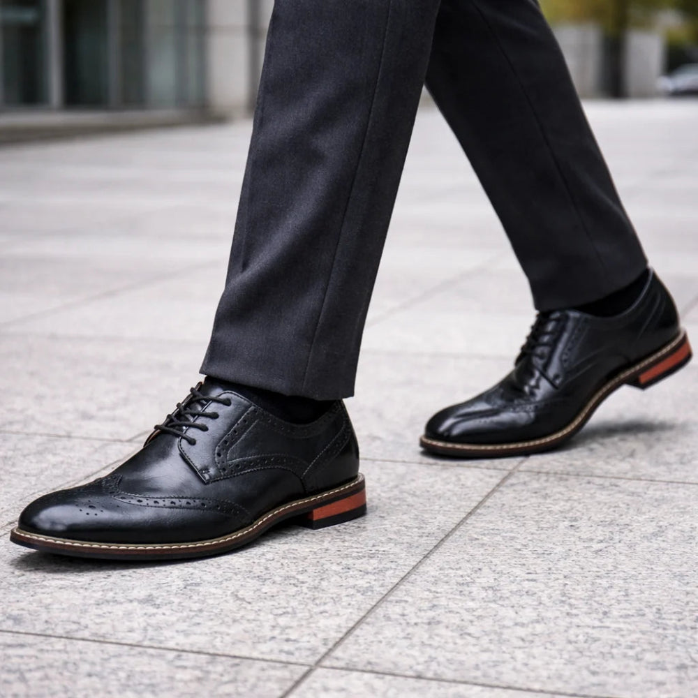 Derbies Brogues Homme Effet Cuir Noir Marche