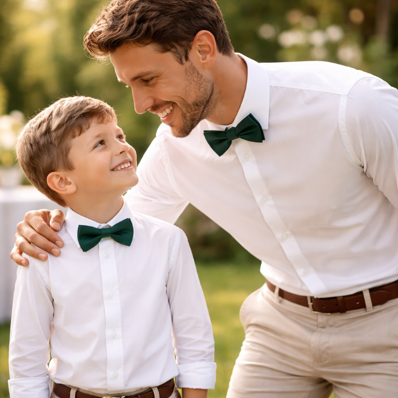 Duo Nœud Papillon Coton Vert Foncé Porter