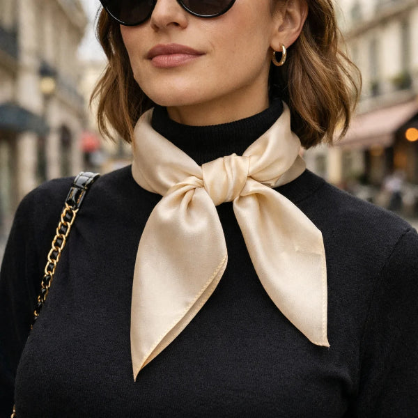 Foulard Carré Beige porter