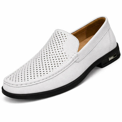 Mocassin Homme Cuir Blanc Perforé