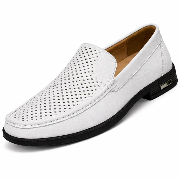 Mocassin Homme Cuir Blanc Perforé