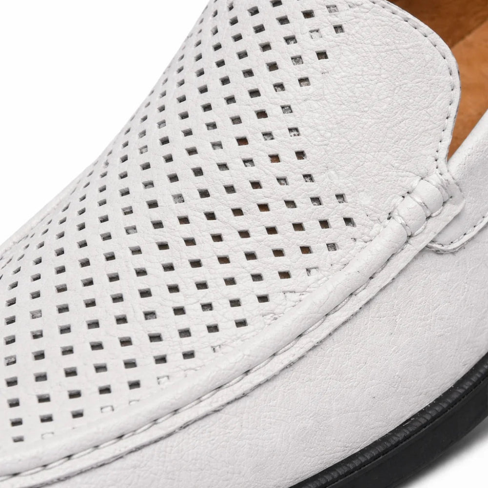 Mocassin Homme Cuir Blanc Perforé Macro