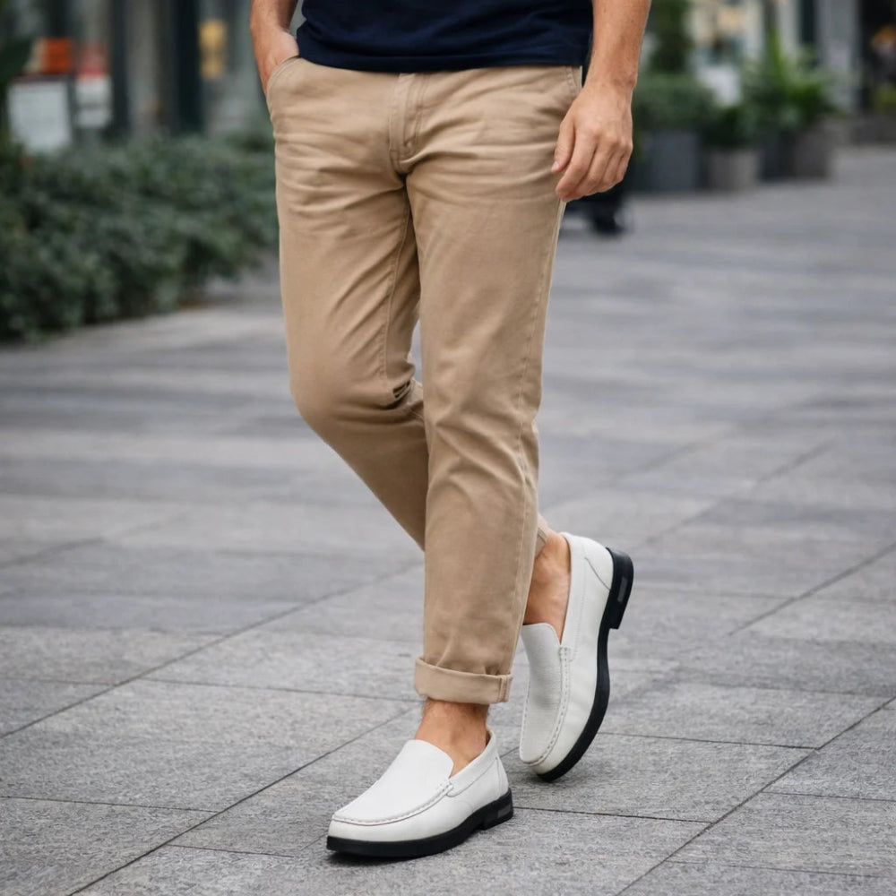 Mocassin Homme Cuir Blanc Urbain